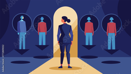 Multiple mirrors reflecting different versions of the person representing the numerous layers and complexities of implicit biases.