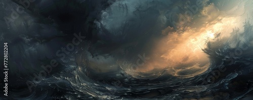 Surreal ocean storm painting