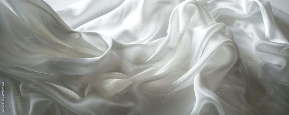 Fototapeta premium Elegant white silk fabric texture with soft folds