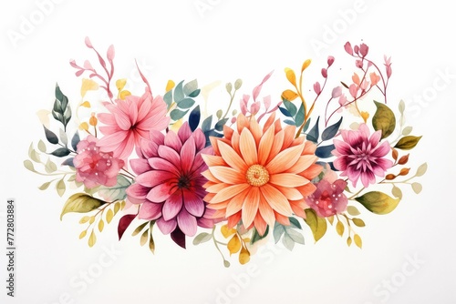 watercolor of chrysanthemum clipart with bold and vibrant blooms. flowers frame, botanical border, Botanical illustration for design wedding card, invitation. Isolated on white background. © JR BEE