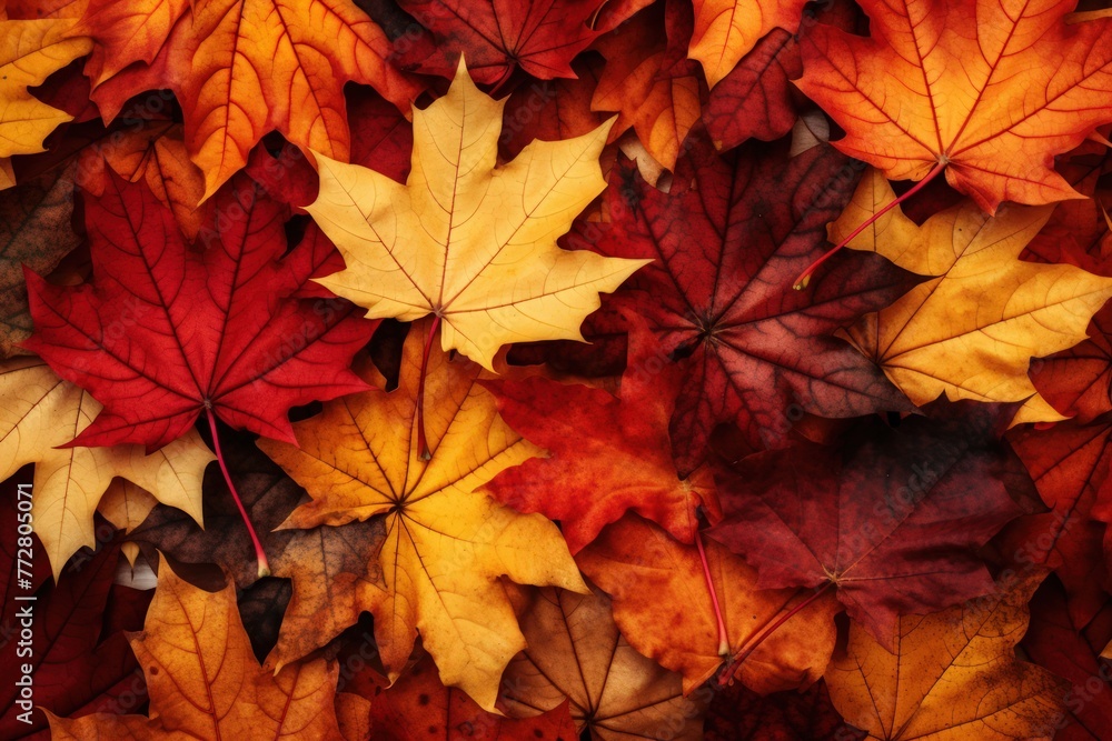 Fall background featuring vibrant autumn maple leaves