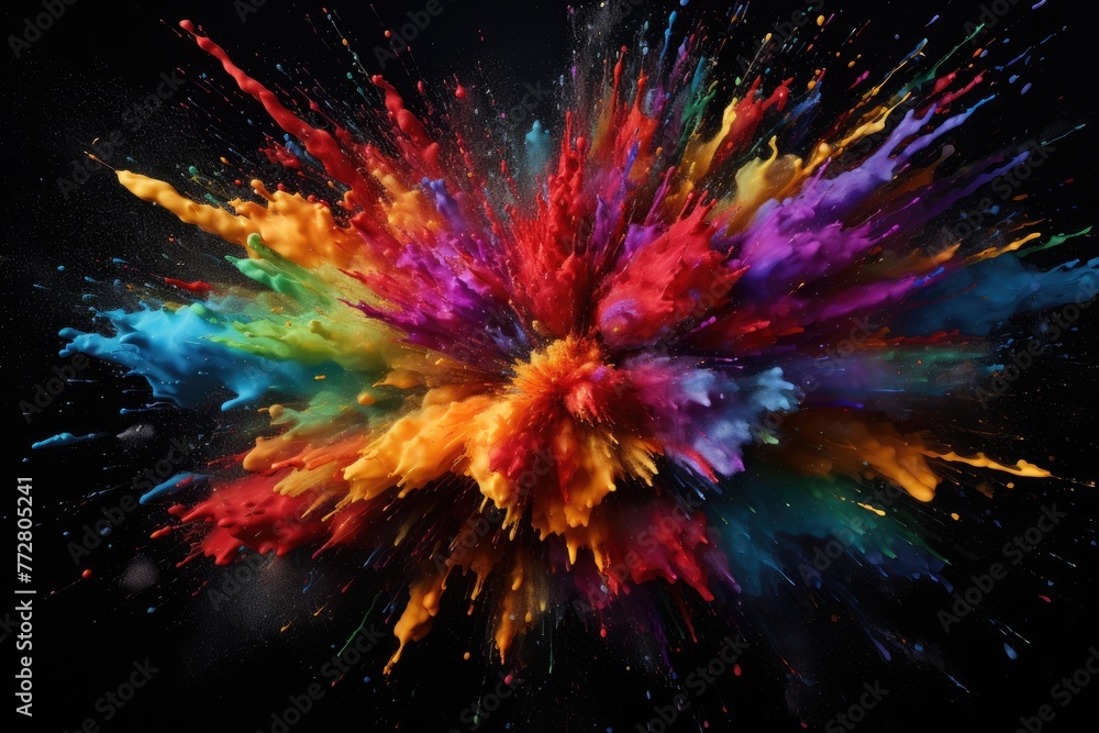 Fototapeta premium Colored powder explosion on gradient dark background, concept, Closeup Abstract colorful explosion on a black background, Ai generated