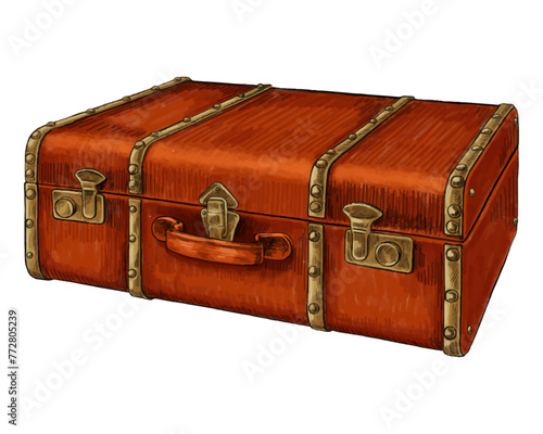 Old style red suitcase illustration.