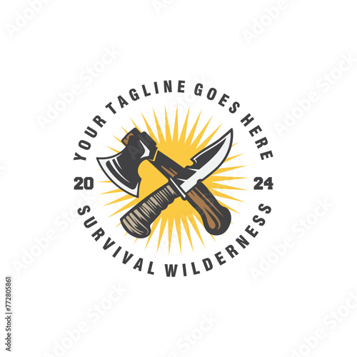 axes and knives crossed logo vector graphic template