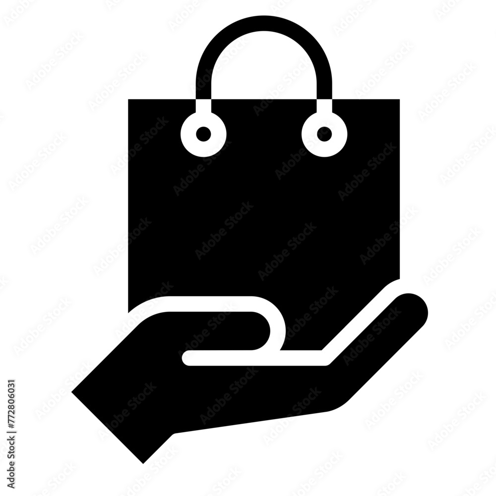 Hand holds shopping bag icon Hand holds shopping bag icon