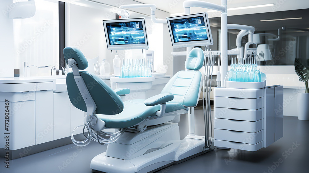 Modern Dental Equipment in Action Enhancing Oral Care at the Dentist's Office, Generative Ai