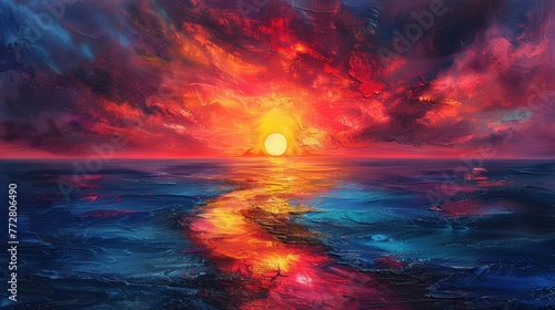 Vibrant sunset over the ocean © iVGraphic