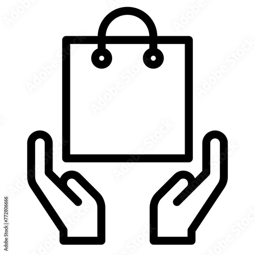 Hand holds shopping bag icon