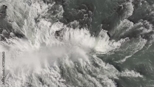 Aerial view of a river and waterfall Urridafoss in Iceland photo