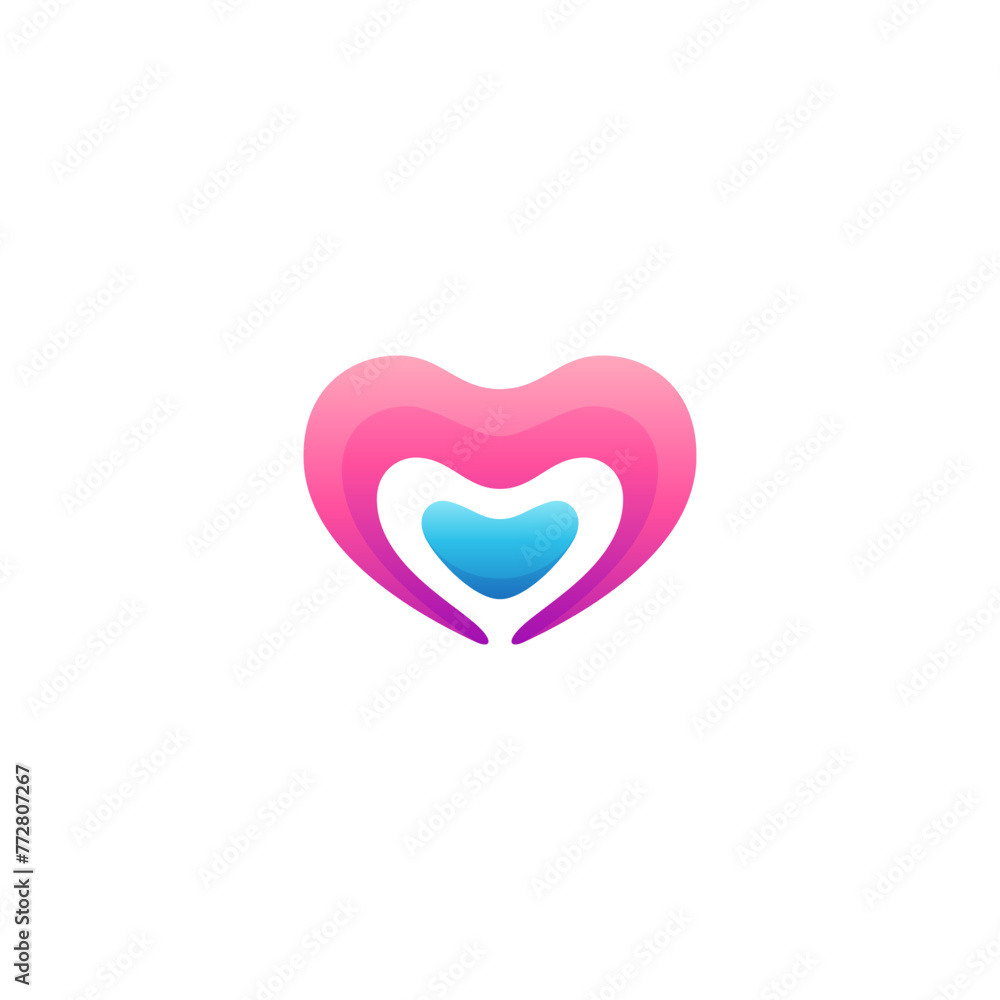 love heart icon logo in simple 3d vector pink and blue color gradient design