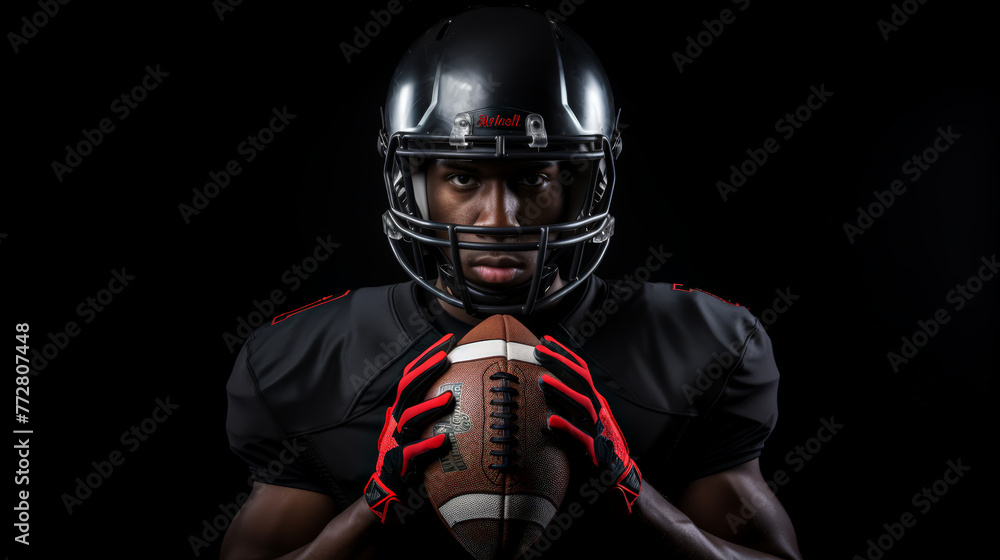 American football sportsman athlete player on a black background