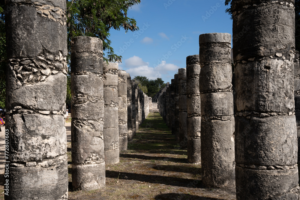 Set of ancient columns at Chichen Itza, Mexico