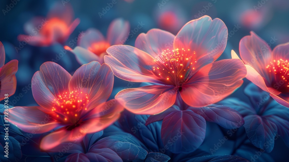 Luminous neon flowers with glowing edges - digital art Luminous neon flowers with glowing edges - digital art