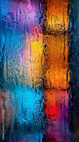 Colorful condensation on glass with abstract blurred background