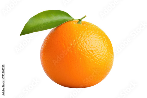 Citrus Harmony: A Vibrant Orange Embraced by a Verdant Leaf. On a Clear PNG or White Background.