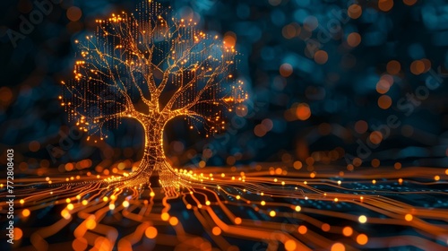 Abstract digital tree of innovation branching out into various industries