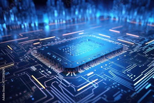 glowing circuit board ,Futuristic circuit board on a blue background 3d rendering Artificial intelligence Technology web background Virtual concept, AI generated