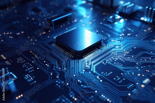 glowing circuit board ,Futuristic circuit board on a blue background 3d rendering Artificial intelligence Technology web background Virtual concept, AI generated