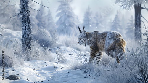 Winter Wonderland: A Stalk in the Snow - Capturing the Lynx in its Pristine, Snowy Habitat
