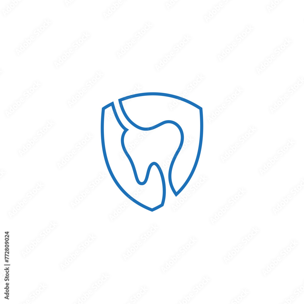 dental logo with shield combination in line art design style dental logo with shield combination in line art design style