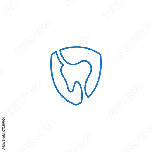 Fototapeta Naklejka Na Ścianę i Meble -  dental logo with shield combination in line art design style