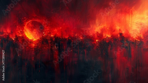 Abstract apocalyptic landscape with fiery sky photo