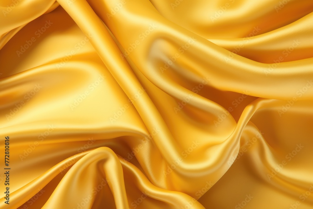 Fototapeta premium Closeup of rippled one yellow color silk fabric Whole background Abstract background, AI generated