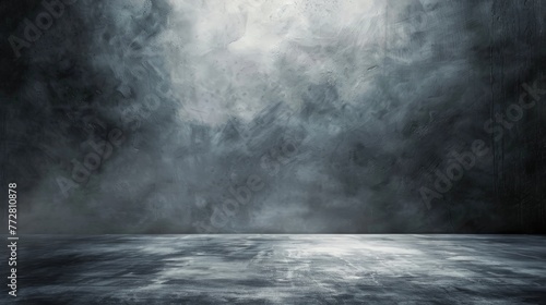 Gray concrete wall and floor texture background, large banner with copy space, Generative AI