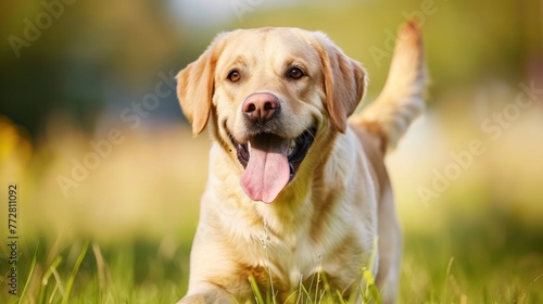 Golden Labrador Relishing the Sunset Glow in a Serene Field - Generative AI