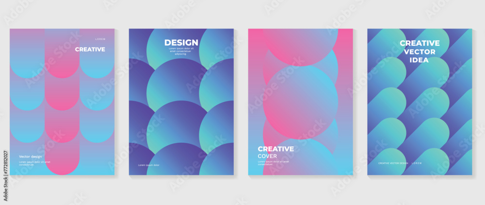 Naklejka premium Abstract gradient background vector set. Minimalist style cover template with vibrant perspective 3d geometric prism shapes collection. Ideal design for social media, poster, cover, banner, flyer.
