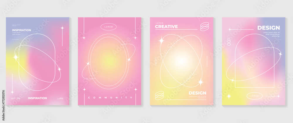 Gradient abstract cover background vector set. Minimalist style cover template with geometric shapes, frame, colorful and liquid color. Modern wallpaper design perfect for social media, idol poster. - obrazy, fototapety, plakaty 