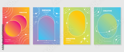 Gradient abstract cover background vector set. Minimalist style cover template with geometric shapes, frame, colorful and liquid color. Modern wallpaper design perfect for social media, idol poster.