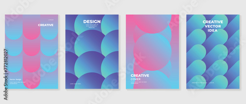 Abstract gradient background vector set. Minimalist style cover template with vibrant perspective 3d geometric prism shapes collection. Ideal design for social media, poster, cover, banner, flyer. © TWINS DESIGN STUDIO