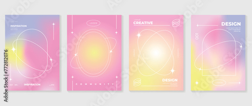 Gradient abstract cover background vector set. Minimalist style cover template with geometric shapes, frame, colorful and liquid color. Modern wallpaper design perfect for social media, idol poster. photo