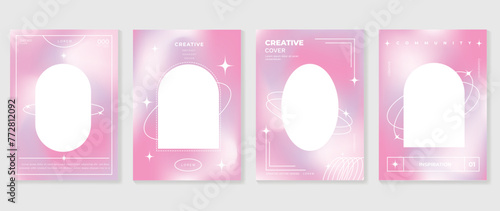 Gradient abstract cover background vector set. Minimalist style cover template with geometric shapes, frame, colorful and liquid color. Modern wallpaper design perfect for social media, idol poster.