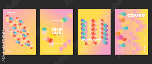 Abstract gradient background vector set. Minimalist style cover template with vibrant perspective 3d geometric prism shapes collection. Ideal design for social media  poster  cover  banner  flyer.