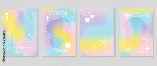 Gradient abstract cover background vector set. Minimalist style cover template with geometric shapes, frame, colorful and liquid color. Modern wallpaper design perfect for social media, idol poster.