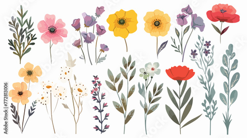 Beautiful flowers flat vector isolated on white background
