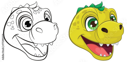 Colorful and cheerful cartoon dinosaur head