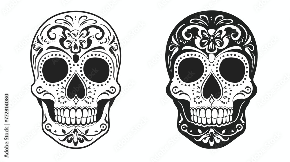 Black and white skull for the day of the dead. in the