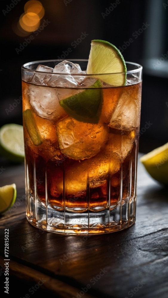 Dark 'N' Stormy Cocktail on the bar counter. Dark 'N' Stormy Cocktail on the bar counter.