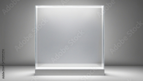 blank space glasses box display window showcase with copyspace studio light setup for your product display template backdrop modern luxury tage display in shiny glass colorful background photo