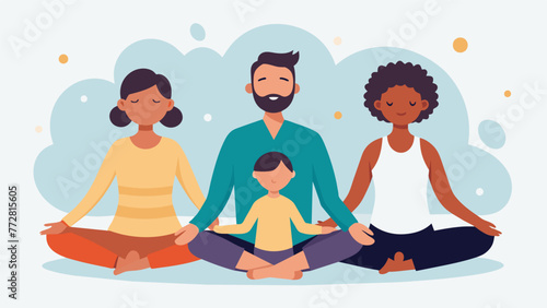 A family participating in a mindful breathing exercise using deep breathing and visualization techniques to calm their emotions and approach