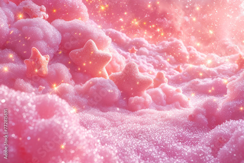 Magical Pink Microbial Landscape with Stars.