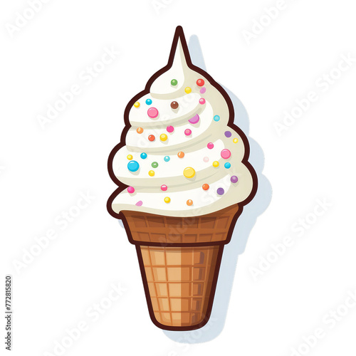 Sticker of an ice cream cone with sprinkles on a transparent background
