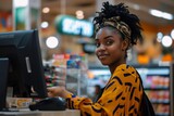 portrait of African woman shopping in supermarket