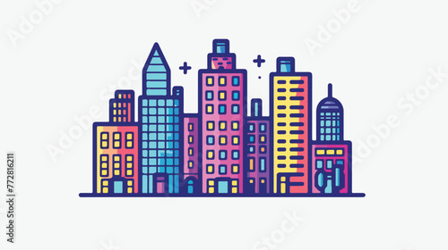 Building and architecture icon retro neon color style