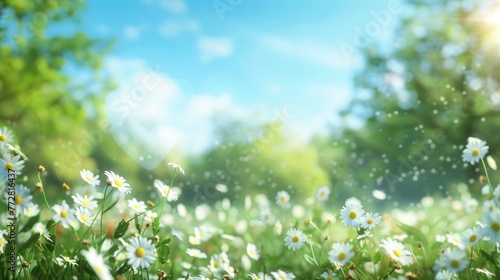 Dawn's Radiance on a Lush Field of Spring Daisies - Generative AI