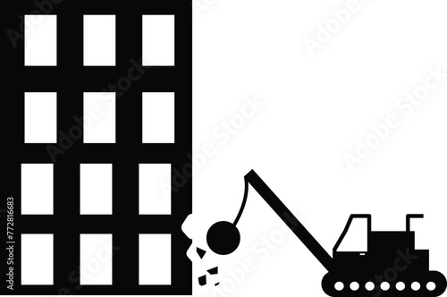 Destroyed building icon. Demolition Worker Demolish Building sign. Demolition symbol. flat style. © theerakit