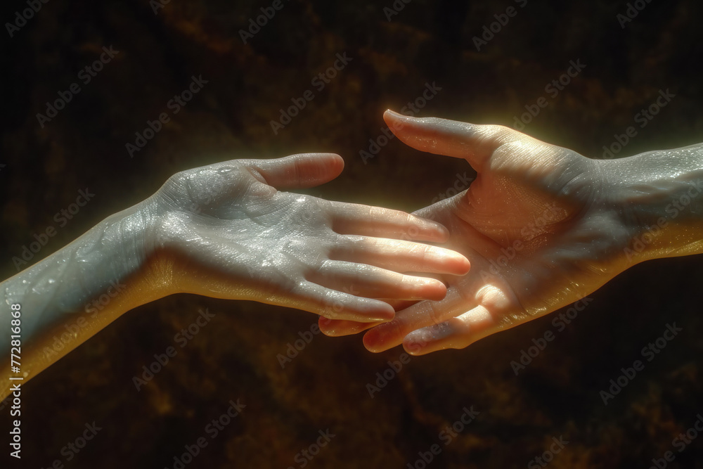 Fototapeta premium Connecting Hands with Ethereal Light.